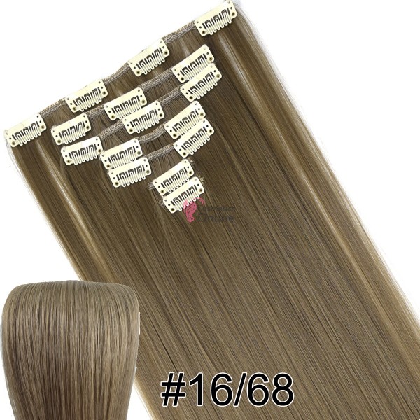Extensie de par Full Head dreapta  55 cm, 7 Clip On Cod MW70061668 Saten cu Blond Ash Mixt